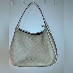 Coach Tan and White Signature Hobo Bag